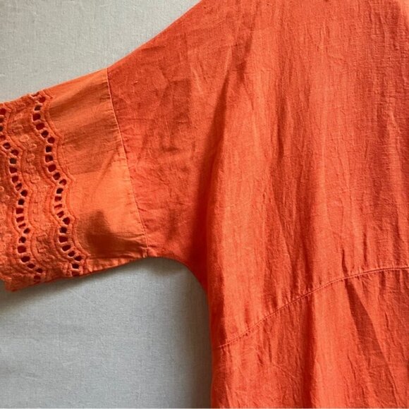 Vibrant Orange 100% Linen Made in Italy Button-Down Tunic Dress Sz XXL 26” PTP - Picture 6 of 13